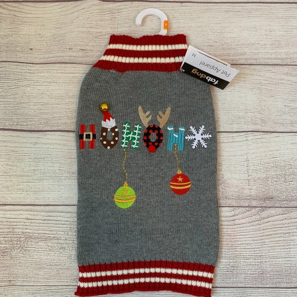 Fab Dog Christmas Holiday Dog Sweater with Jingle Bell and HO HO HO Medium